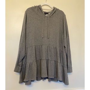 Waffle knit tiered ruffle hooded sweater